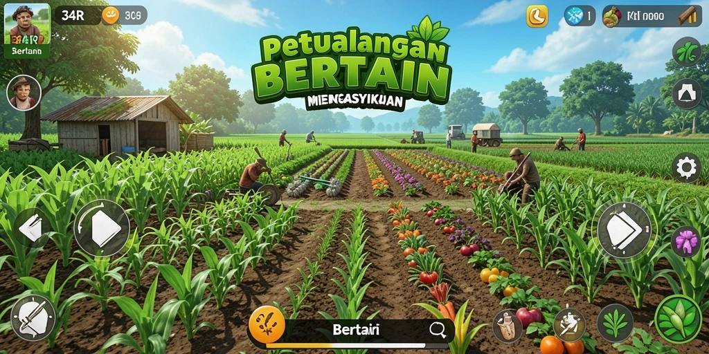Tampilan antarmuka pengguna dalam game bertani 34R yang menarik.