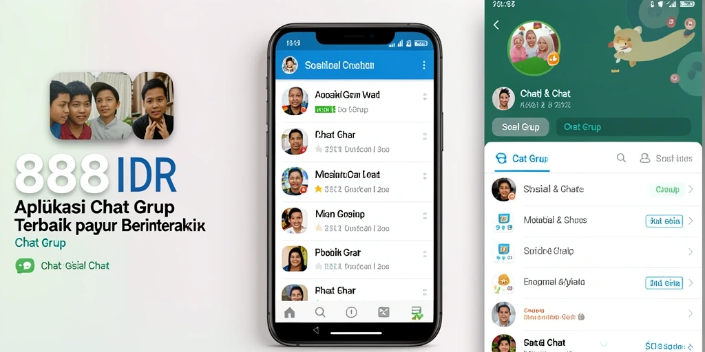 Antarmuka pengguna 888IDR dengan fungsi Chat Grup yang menarik.