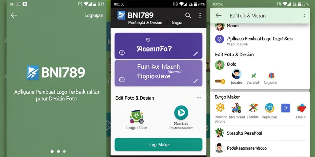 Antarmuka pengguna BNI789 yang sederhana dan fungsional untuk pembuatan logo.