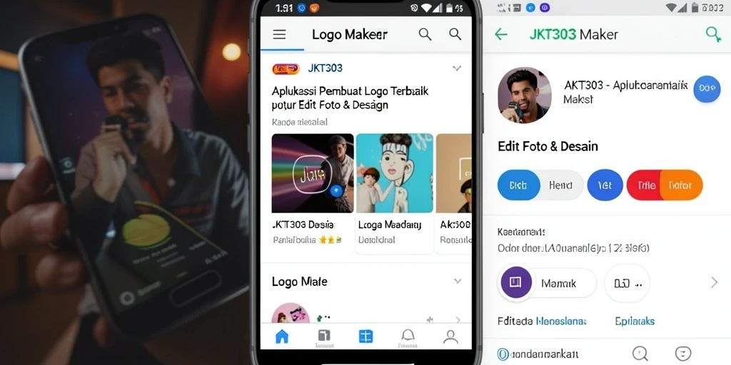 Tampilan antarmuka JKT303 menunjukkan fitur-fitur pembuat logo yang intuitif.