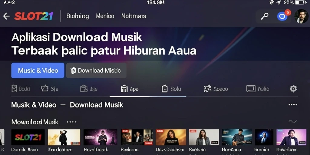 Tampilan antarmuka aplikasi SLOT21 yang memudahkan pengguna dalam download musik.